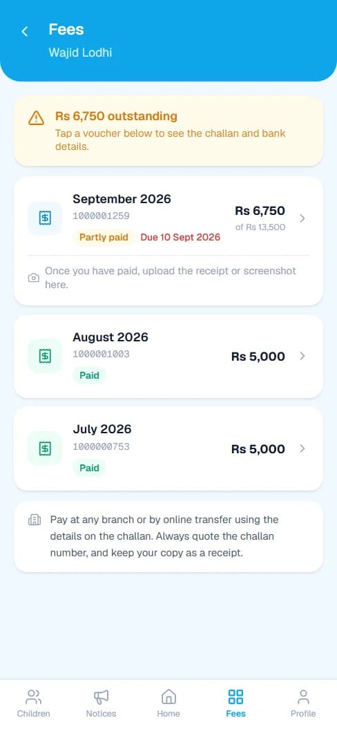 Fees in the EDIX parent app