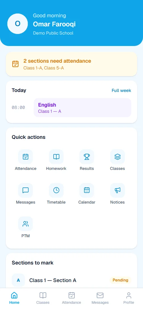 The EDIX teacher app home screen